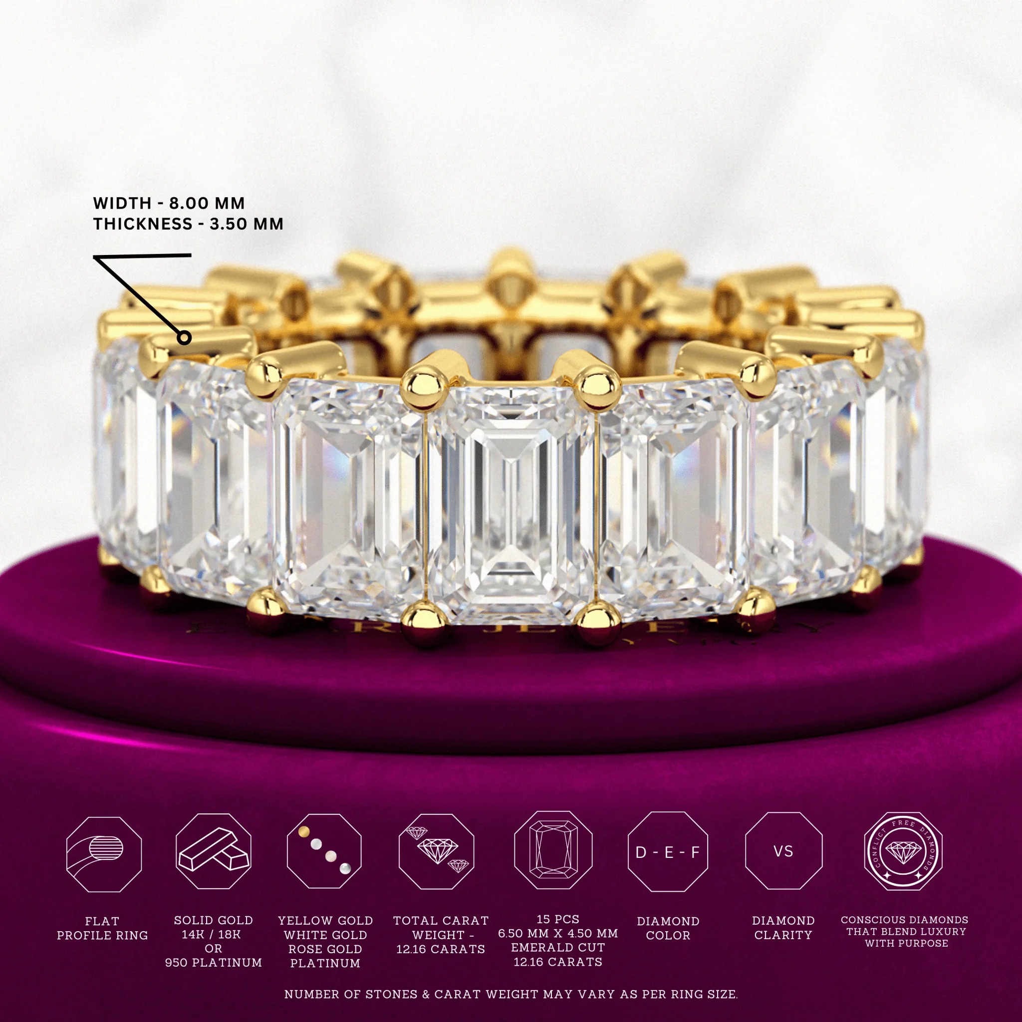 12 Carat Emerald Cut Lab Grown Diamond Eternity Band - Image 3