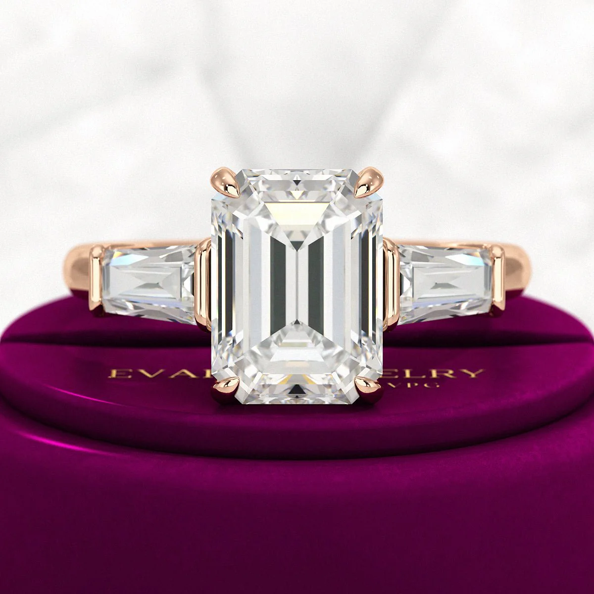 3 Carat Emerald Cut Lab Grown Diamond Three Stone Ring - Image 7