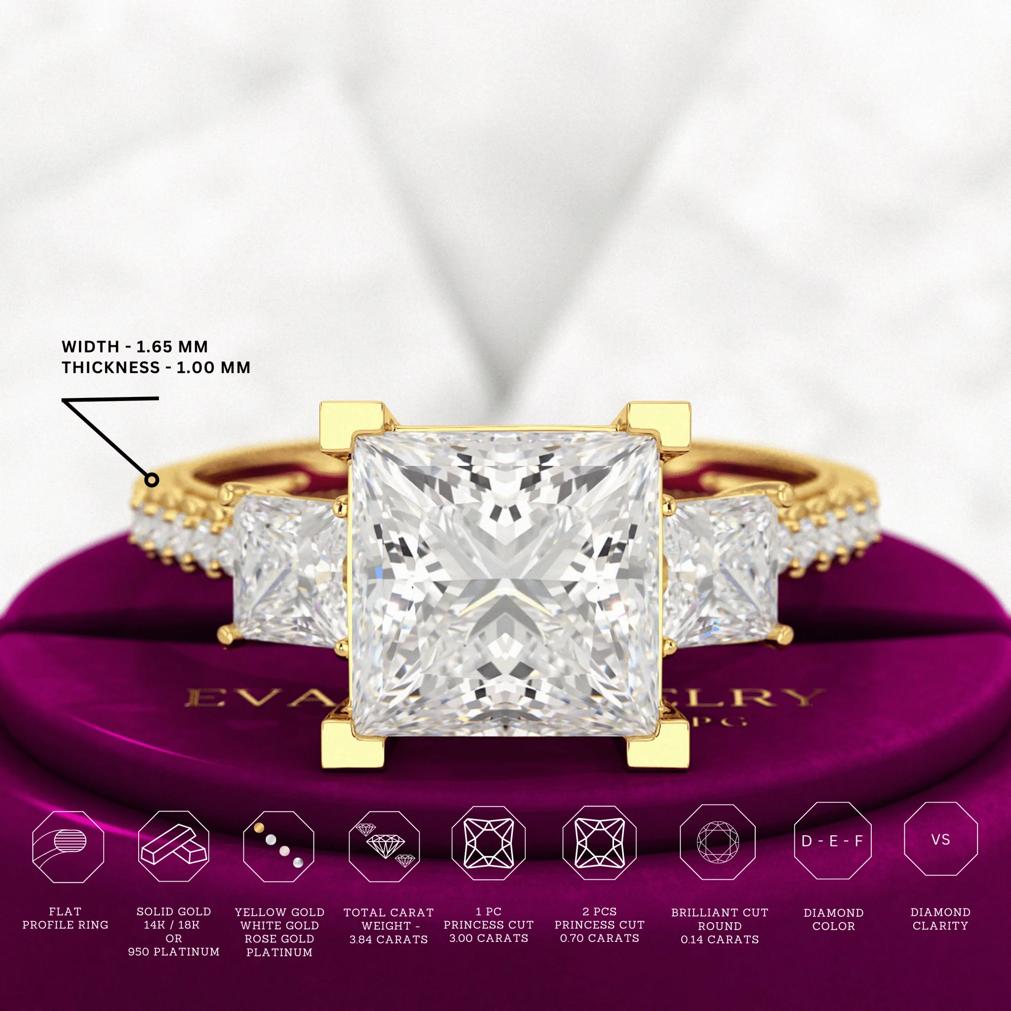 3 Carat Princess Cut Lab Grown Diamond Wedding Ring - Image 3
