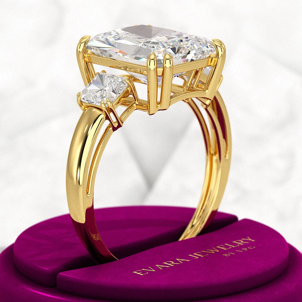 5 Carat Radiant Cut Three Stone Lab Grown Diamond V Prong Engagement Ring - Image 4