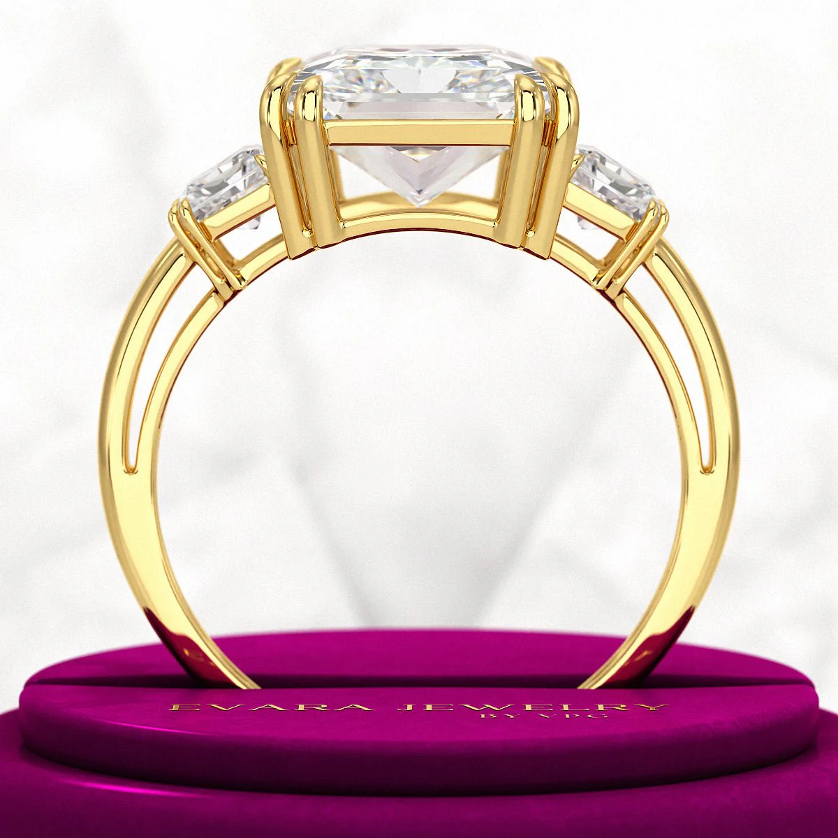 5 Carat Radiant Cut Three Stone Lab Grown Diamond V Prong Engagement Ring - Image 5
