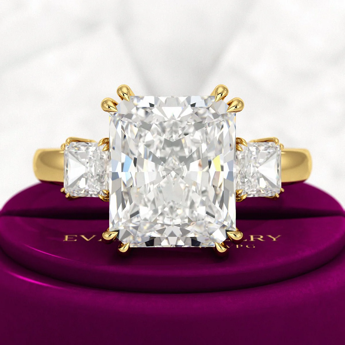 5 Carat Radiant Cut Three Stone Lab Grown Diamond V Prong Engagement Ring - Image 6