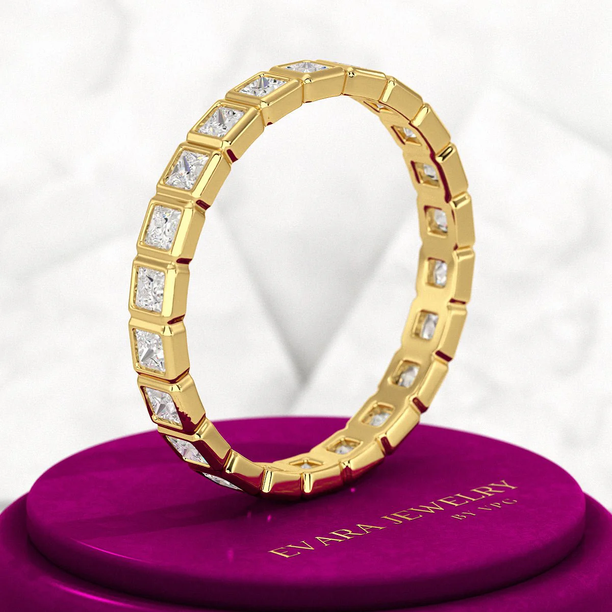 Bezel Set Eternity Band with Princess Cut Lab Grown Diamonds - Image 5