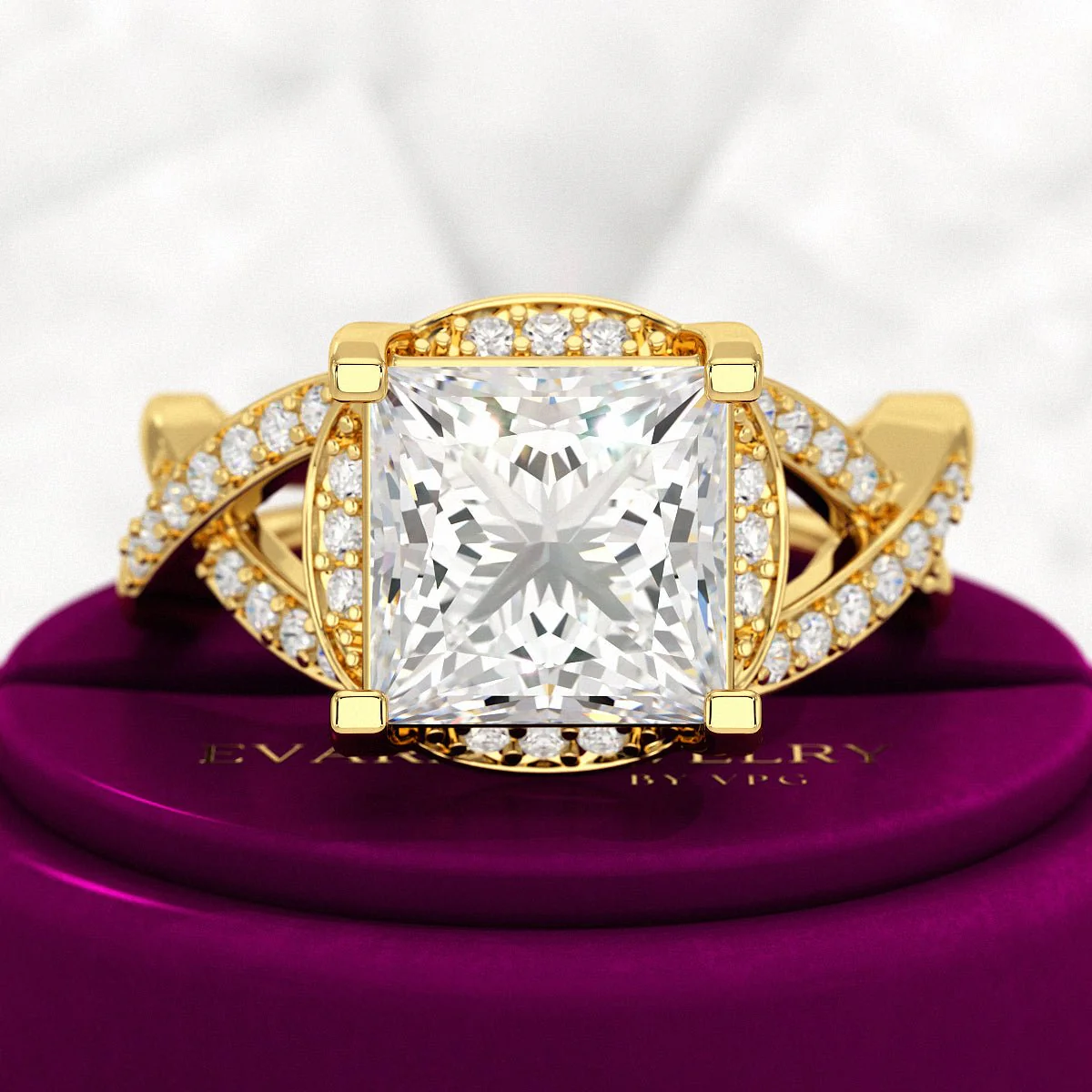 Nature Inspired 3 Carat Princess Cut Lab Grown Diamond Wedding Ring - Image 5